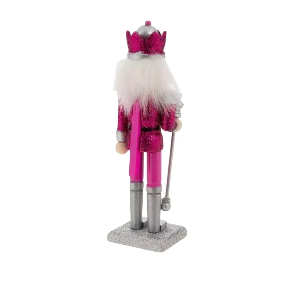 Nutcracker Table Top Hot Pink Glitter Christmas Decor Silver Pink Crown 7 in New